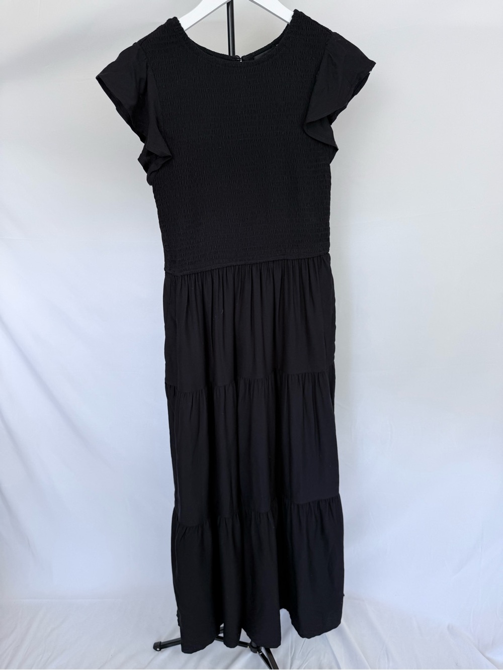 Women's Black Maxi Dress with Smocked Bodice